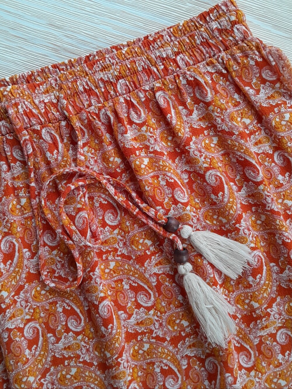 Cynthia Rowley Boho Paislay Maxi Skirt Orange Tassel Tie - Picture 14 of 15